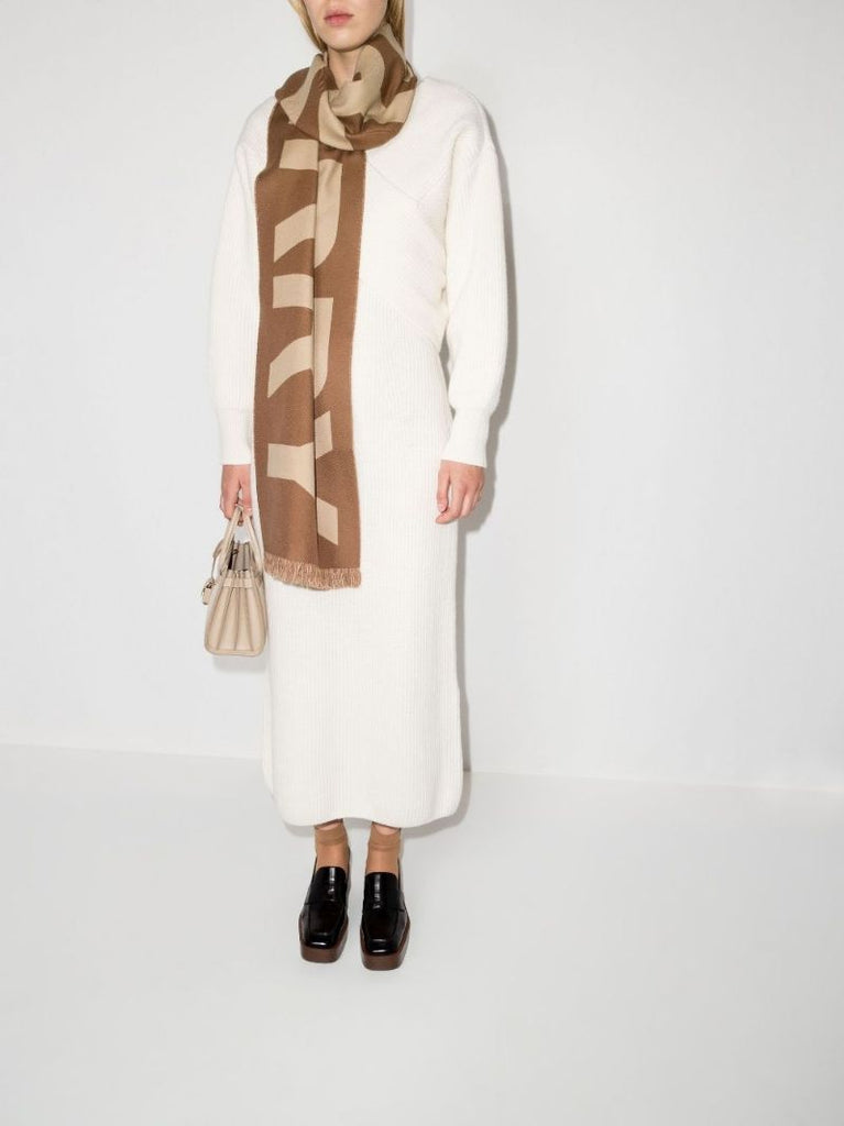 Brown Logo Wool Jacquard Scarf