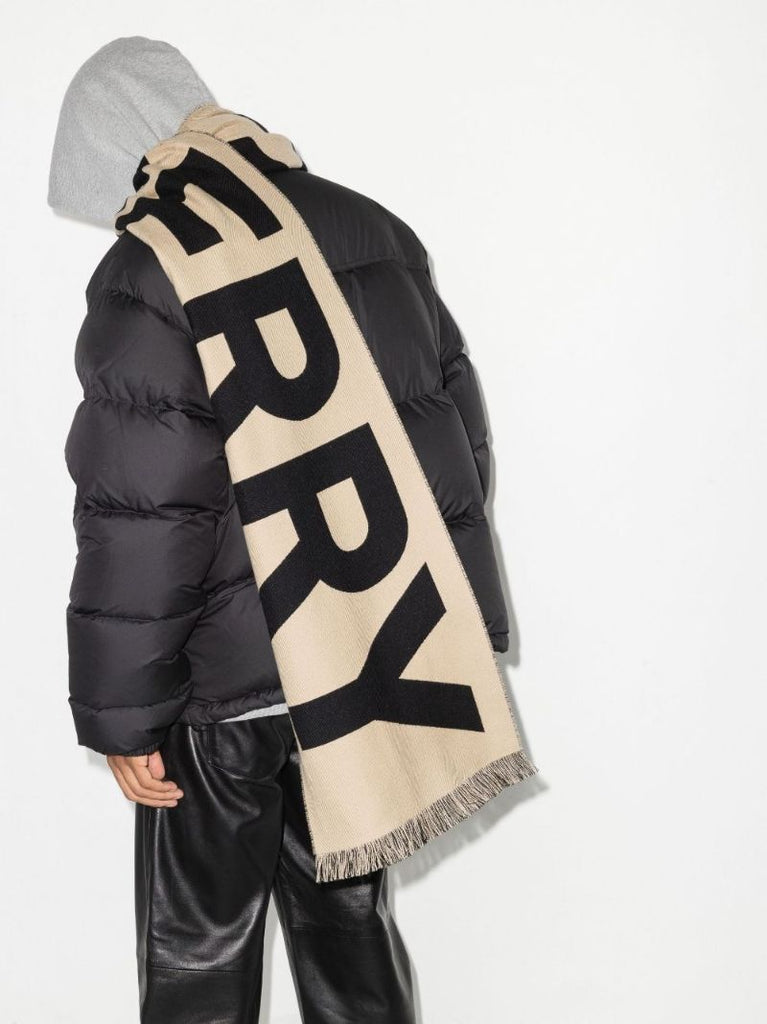 Neutral and Black Football Logo Wool Scarf