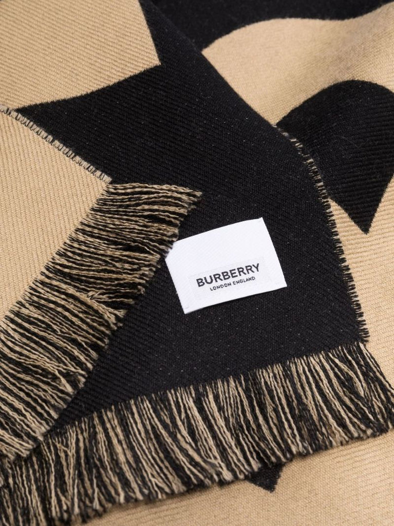 Neutral and Black Football Logo Wool Scarf