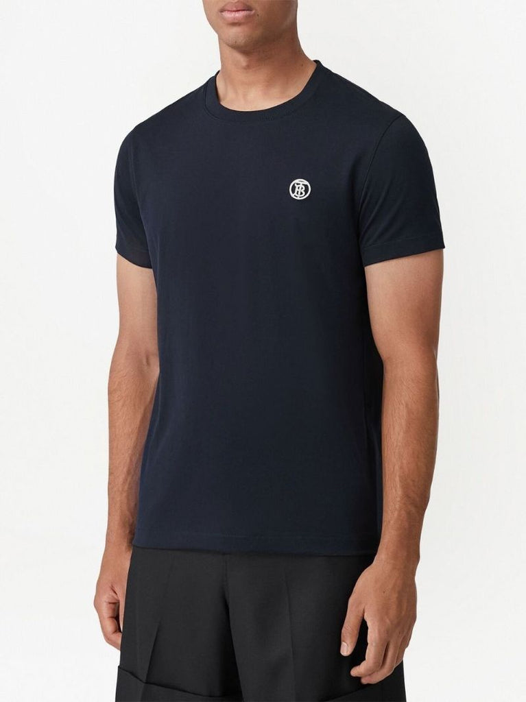 Blue Logo-embroidered Cotton T-shirt