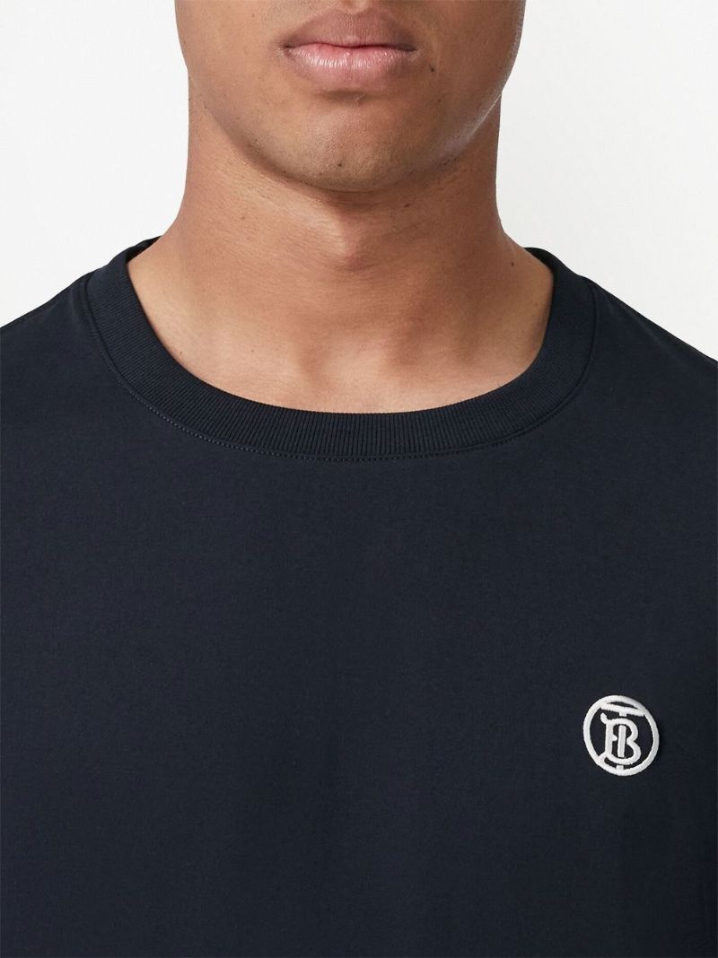 Blue Logo-embroidered Cotton T-shirt