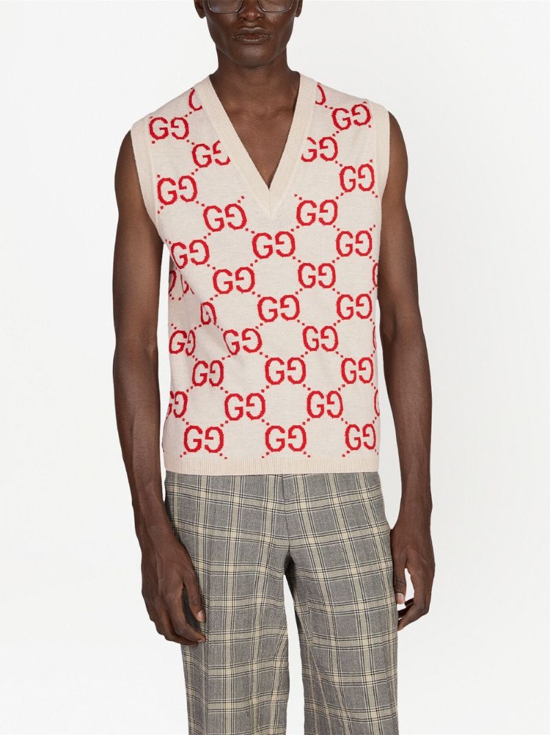 Neutral Gg Jacquard Wool Vest