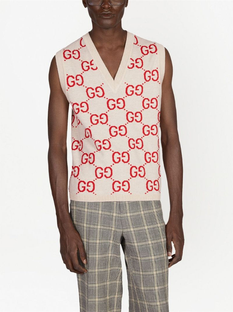 Neutral Gg Jacquard Wool Vest
