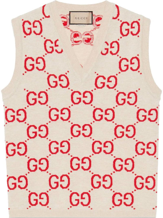 Neutral Gg Jacquard Wool Vest