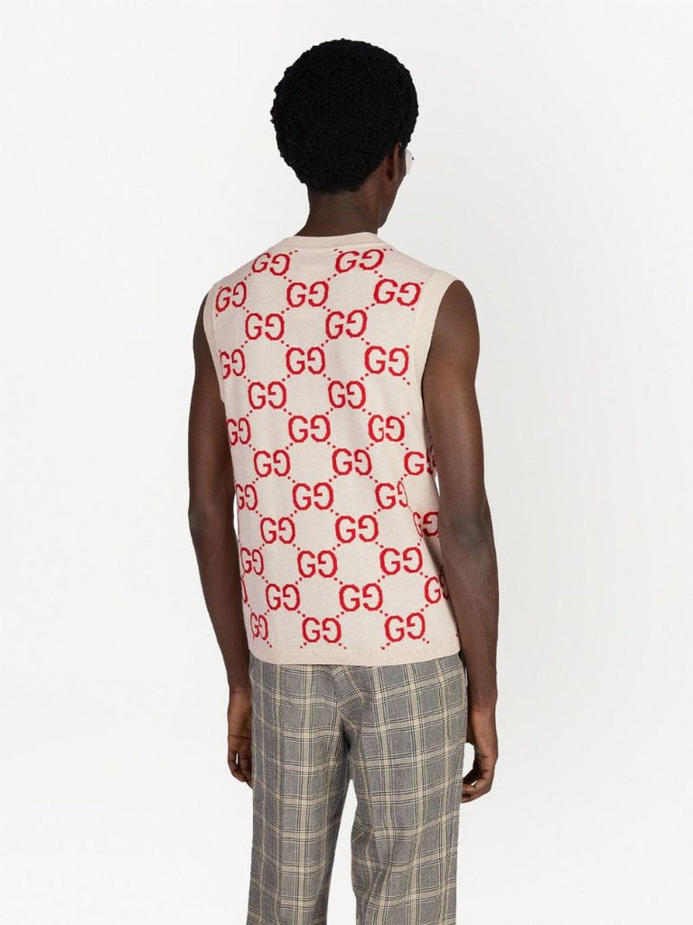 Neutral Gg Jacquard Wool Vest