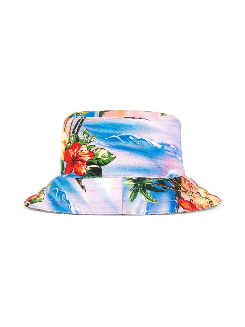 Blue Reversible Island Print Bucket Hat