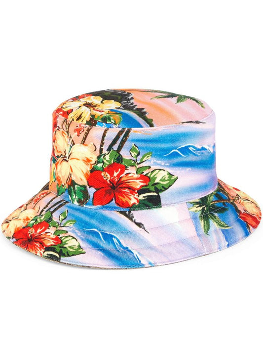 Blue Reversible Island Print Bucket Hat