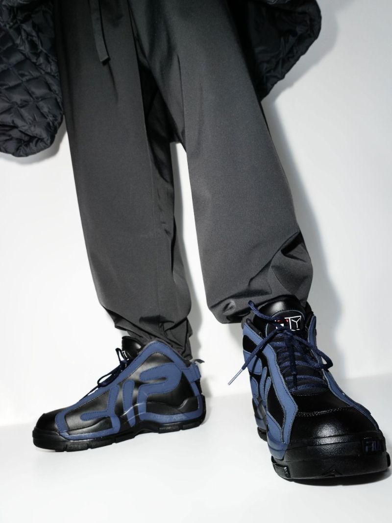 X Fila Black and Navy Grant Hill Leather Sneakers