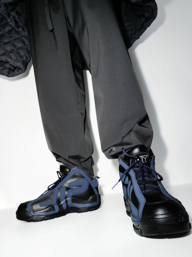 X Fila Black and Navy Grant Hill Leather Sneakers