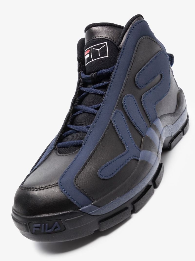 X Fila Black and Navy Grant Hill Leather Sneakers