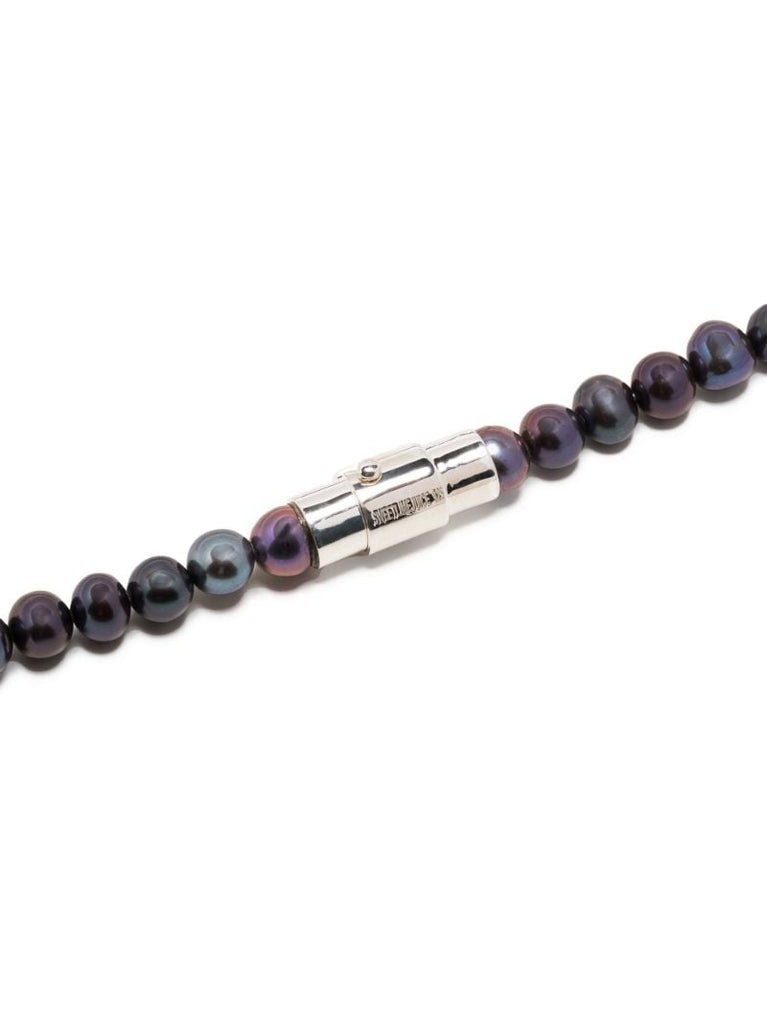 Sterling Silver Split Cross Pearl Choker Necklace