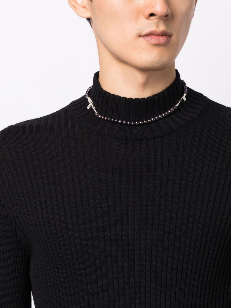 Sterling Silver Split Cross Pearl Choker Necklace