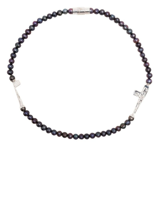 Sterling Silver Split Cross Pearl Choker Necklace
