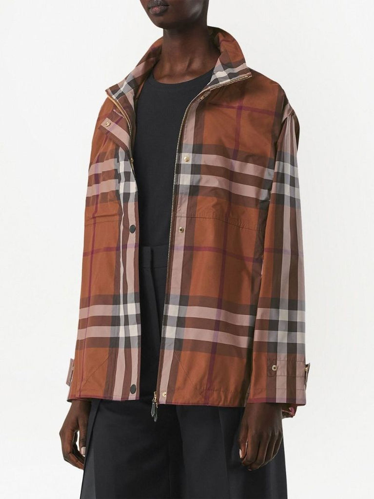 Brown Check Reconstructed Hooded Jacket