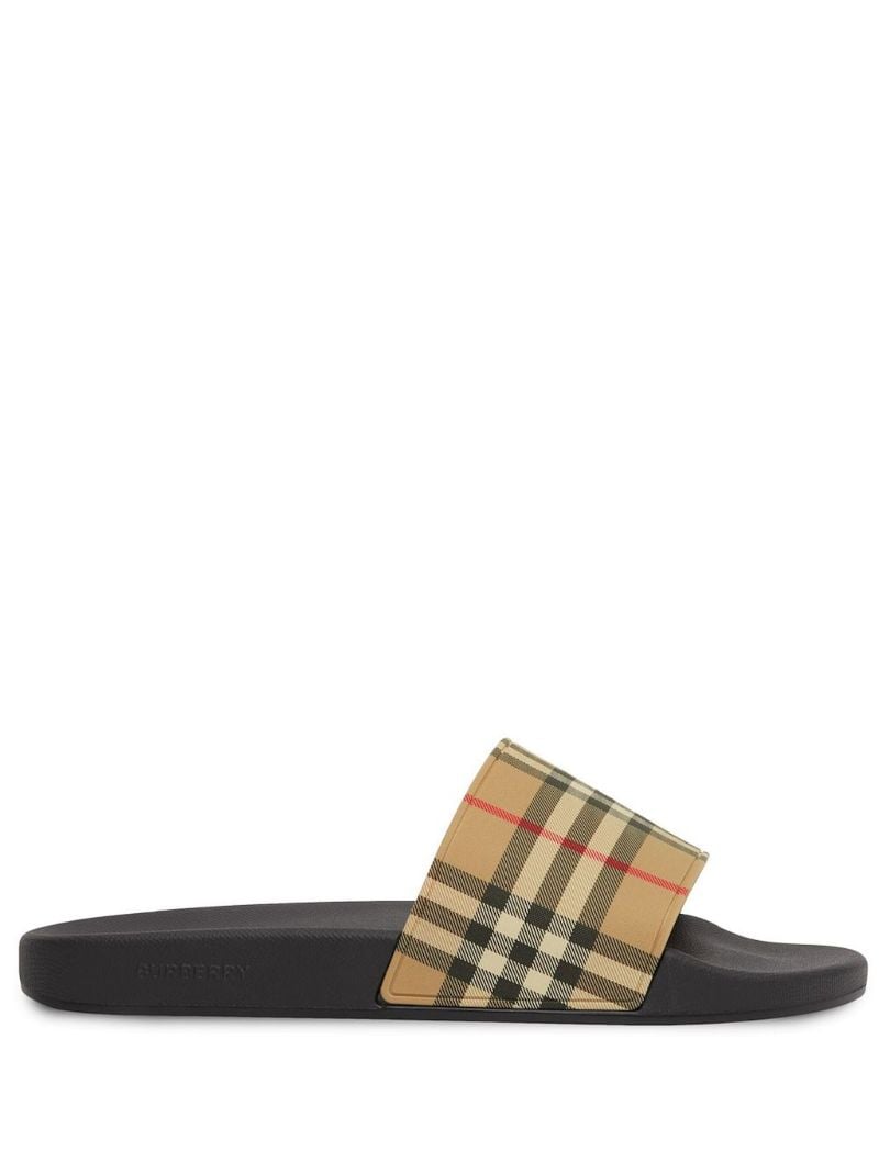 Neutral Vintage Check Slides
