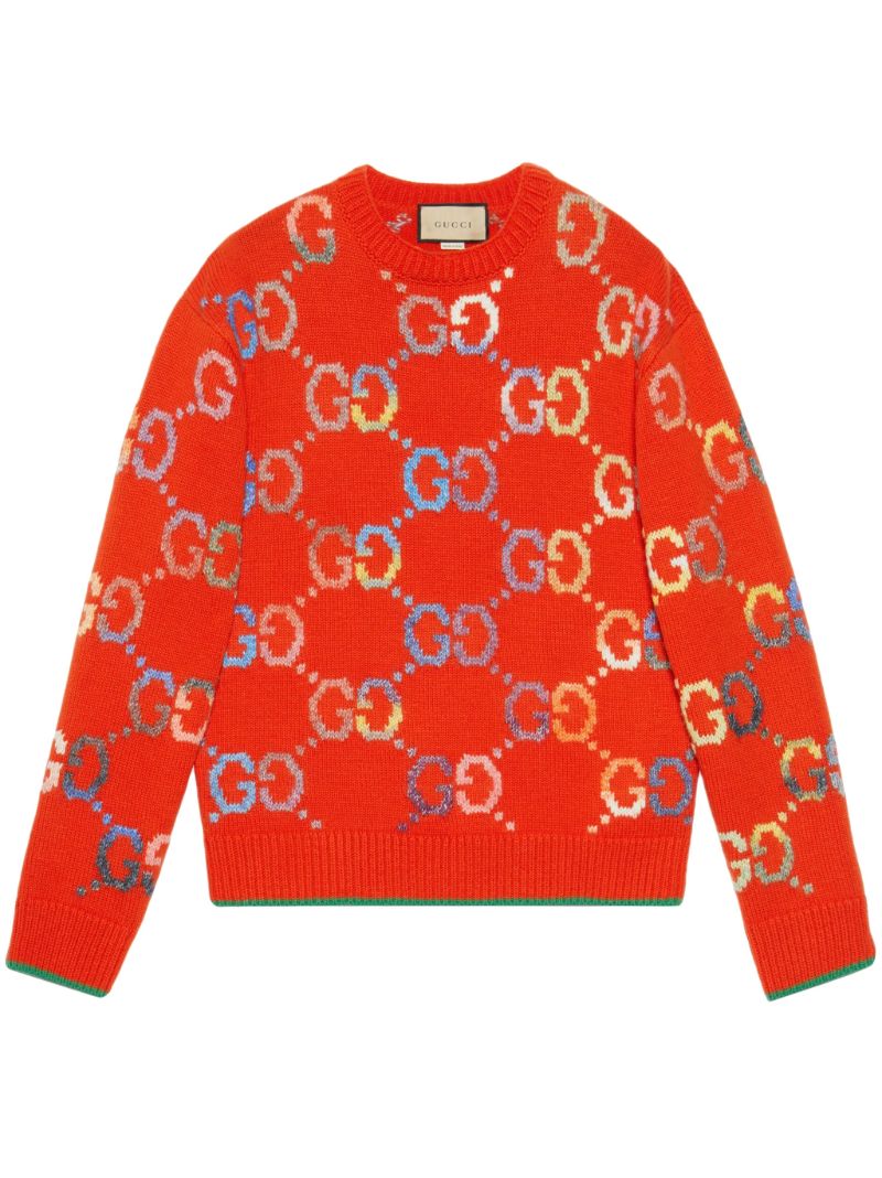 Orange Gg Jacquard Wool Sweater