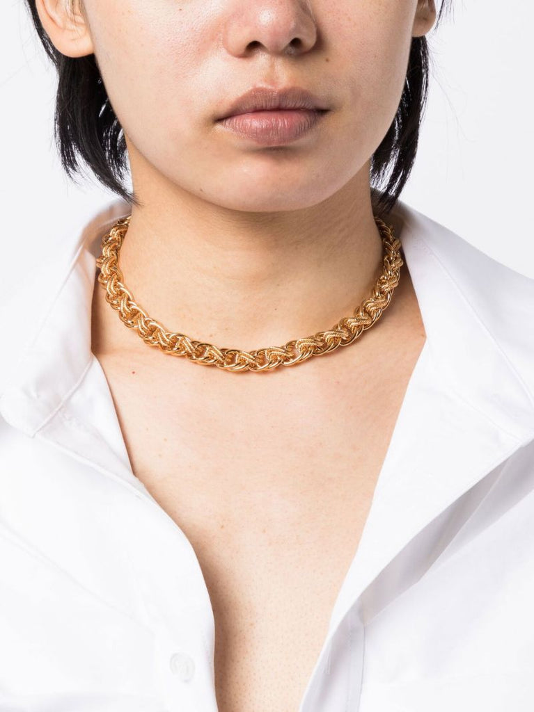 Gold Tone Platon Chain Choker Necklace