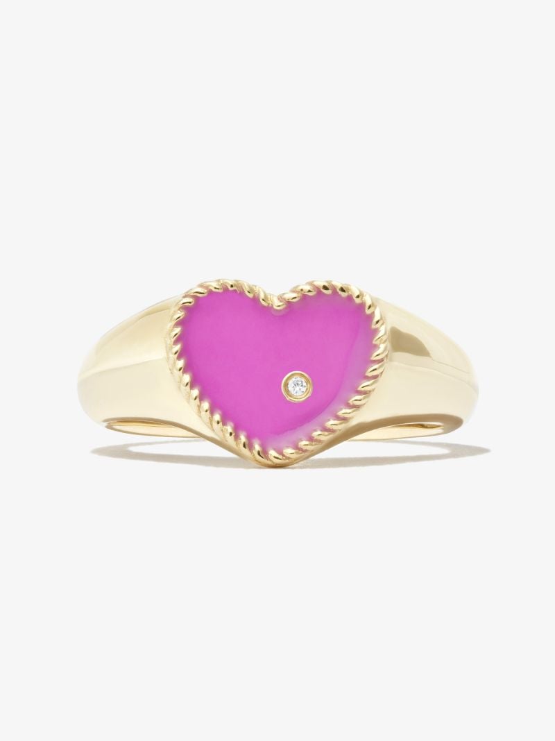 9k Yellow Gold Baby Coeur Enamel Diamond Signet Ring