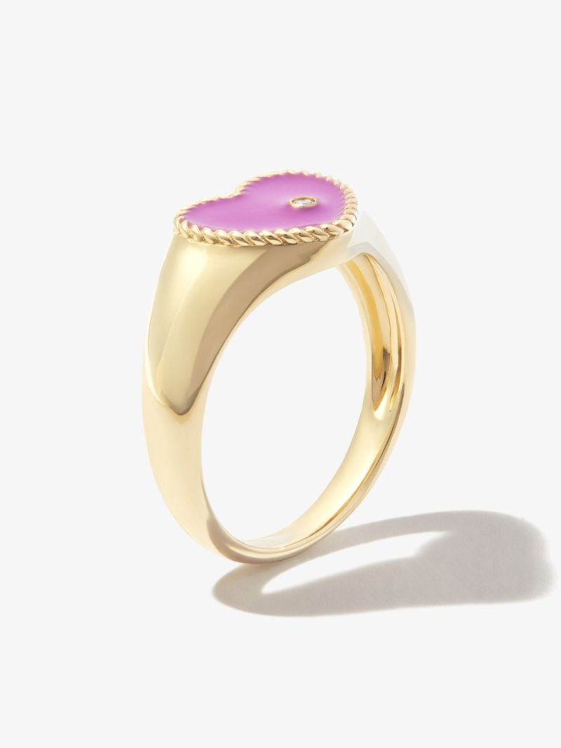 9k Yellow Gold Baby Coeur Enamel Diamond Signet Ring