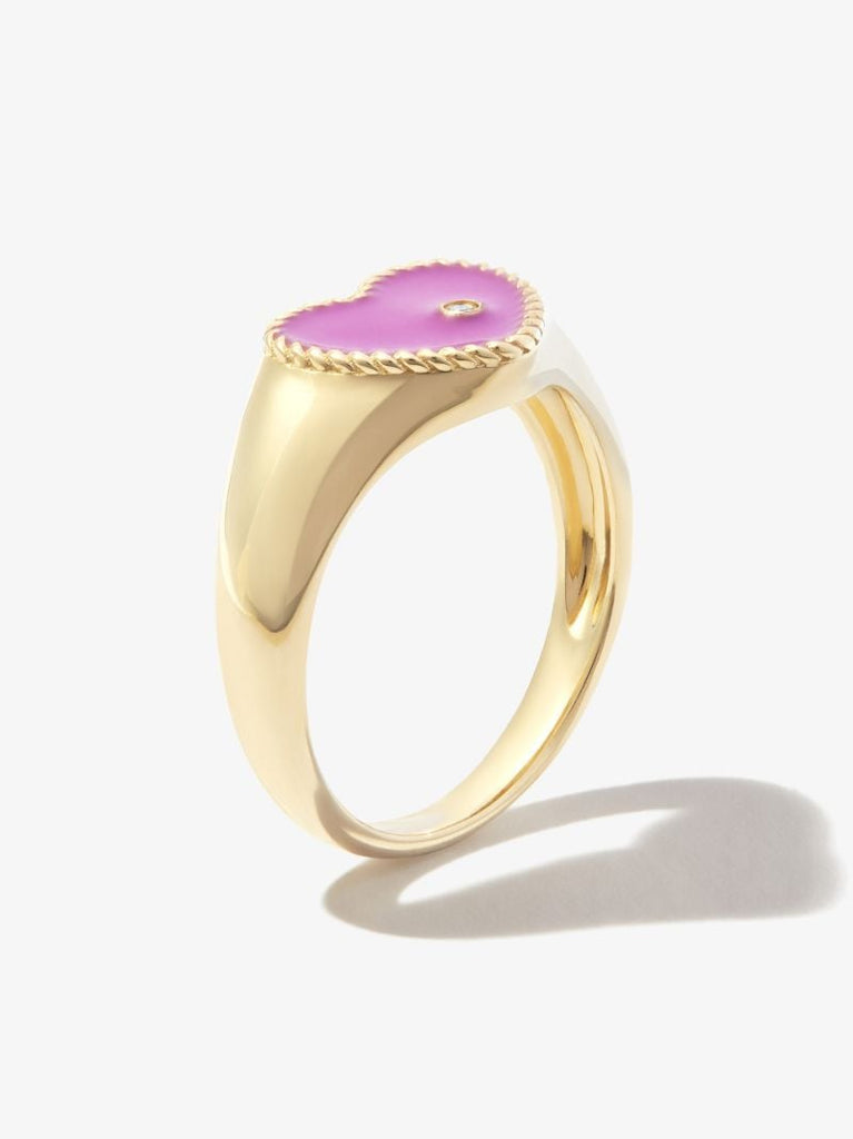 9k Yellow Gold Baby Coeur Enamel Diamond Signet Ring