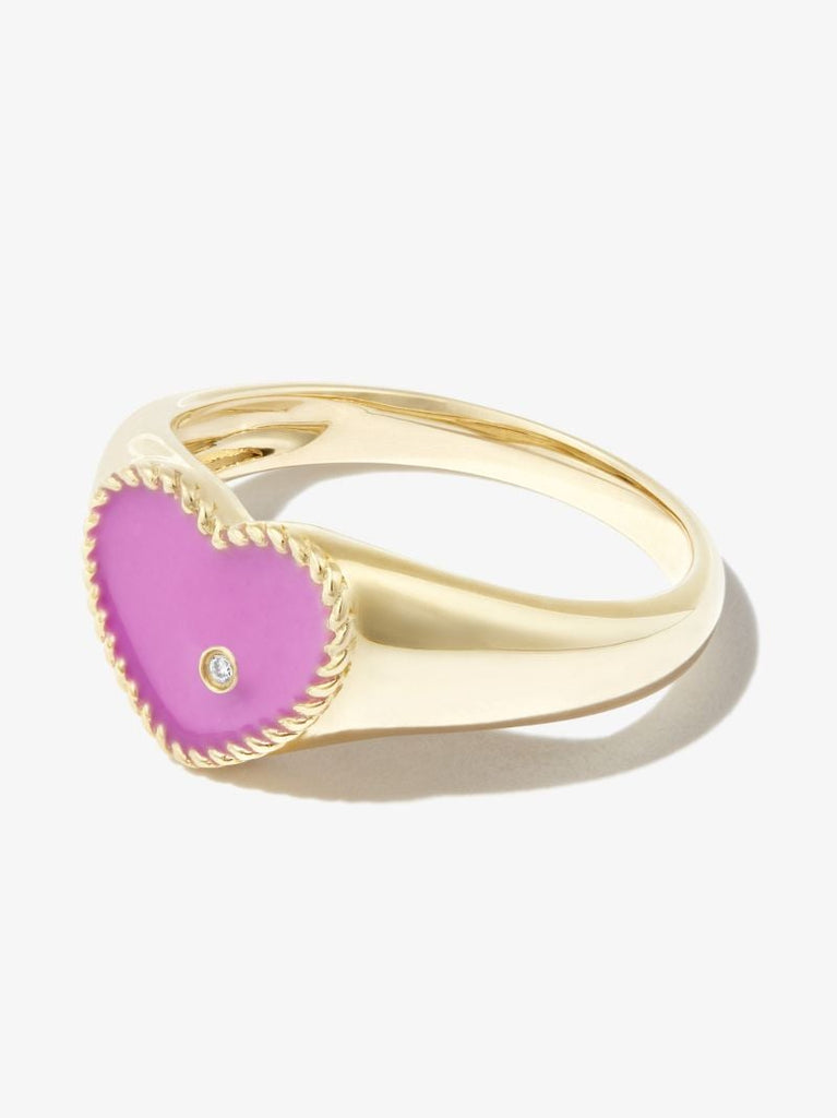 9k Yellow Gold Baby Coeur Enamel Diamond Signet Ring