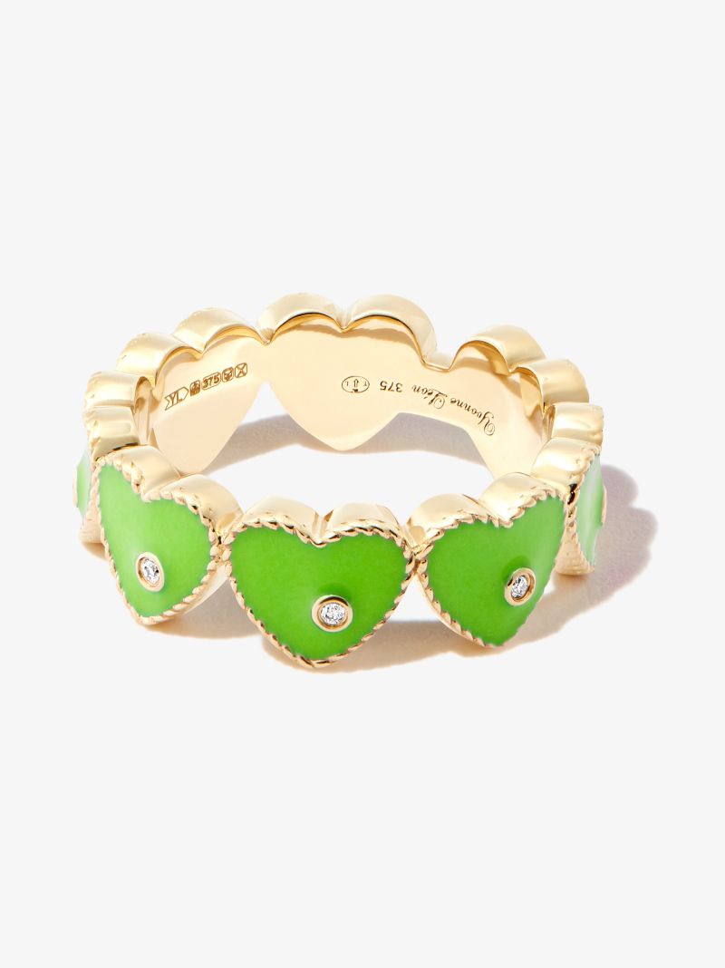 9k Yellow Gold Mini Coeur Enamel Diamond Ring