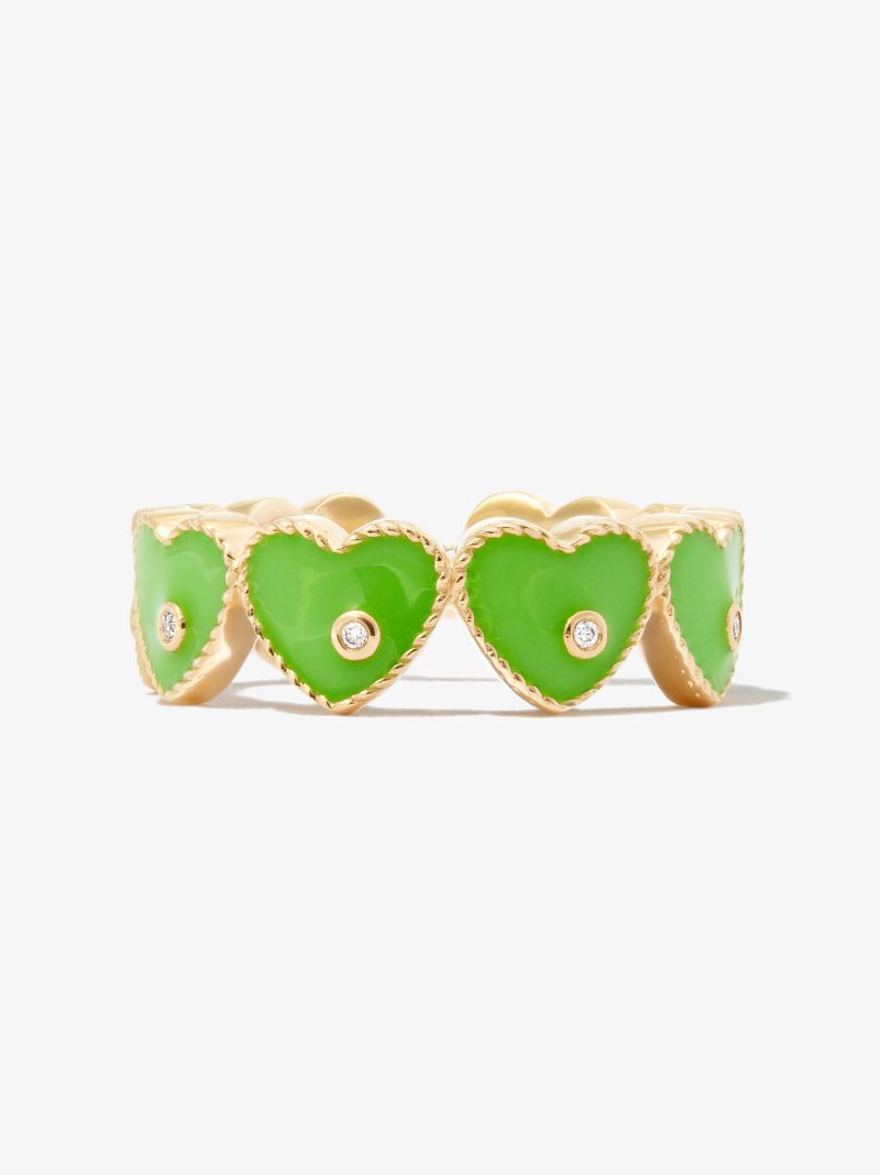 9k Yellow Gold Mini Coeur Enamel Diamond Ring