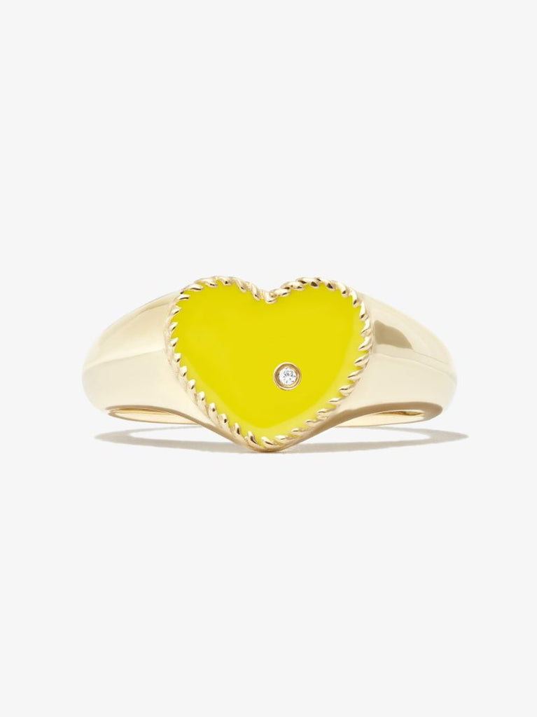9k Yellow Gold Baby Coeur Enamel Diamond Signet Ring