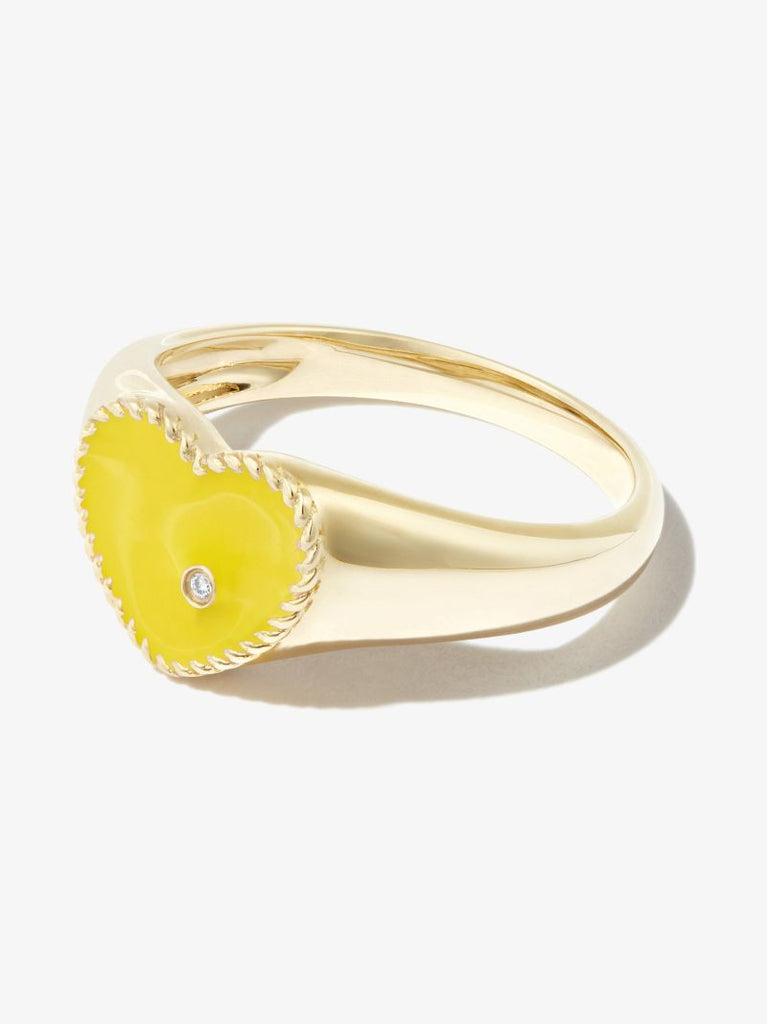 9k Yellow Gold Baby Coeur Enamel Diamond Signet Ring