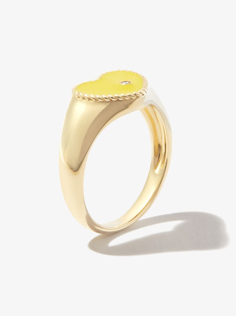 9k Yellow Gold Baby Coeur Enamel Diamond Signet Ring