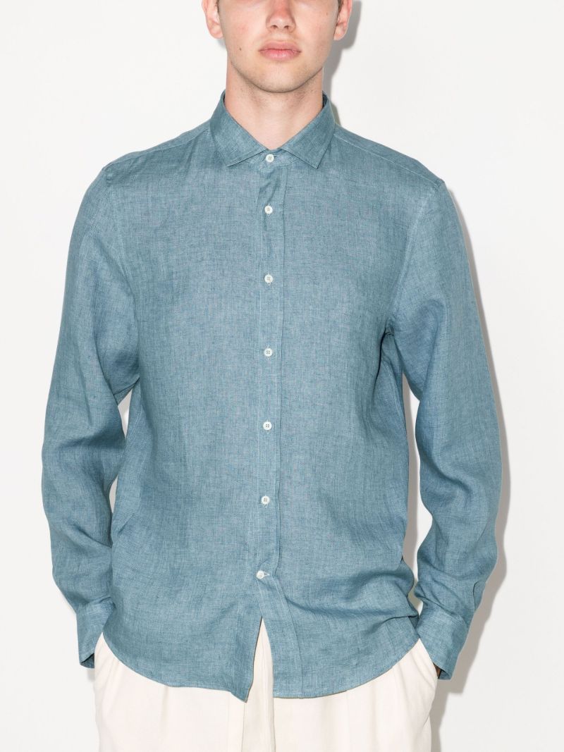 Blue Long Sleeve Linen Shirt