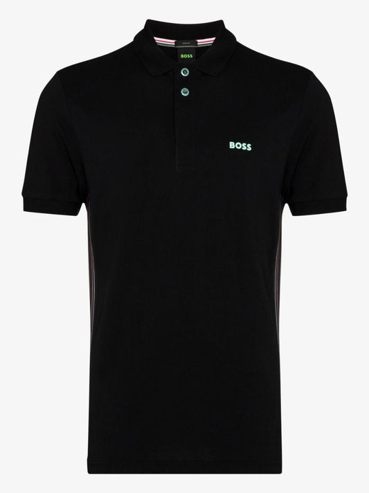 Black Paule Striped Panel Polo Shirt