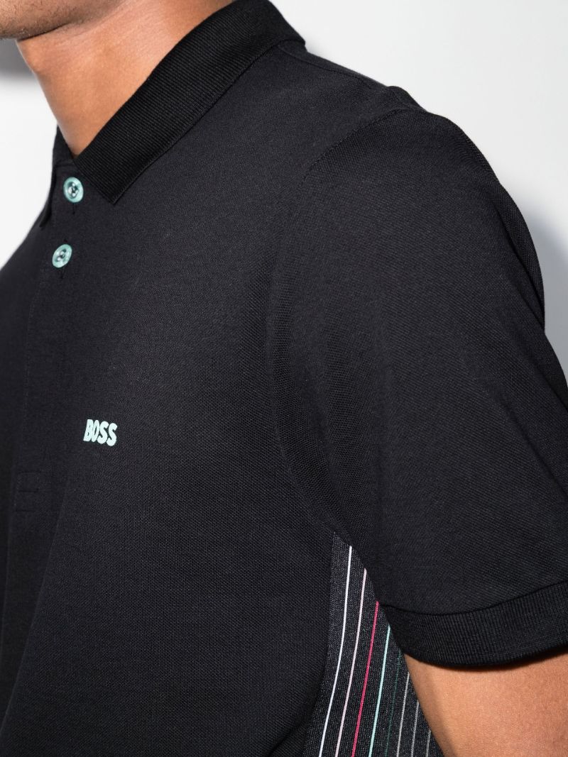 Black Paule Striped Panel Polo Shirt