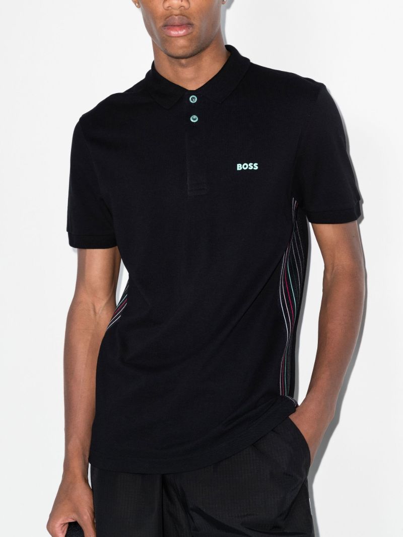 Black Paule Striped Panel Polo Shirt