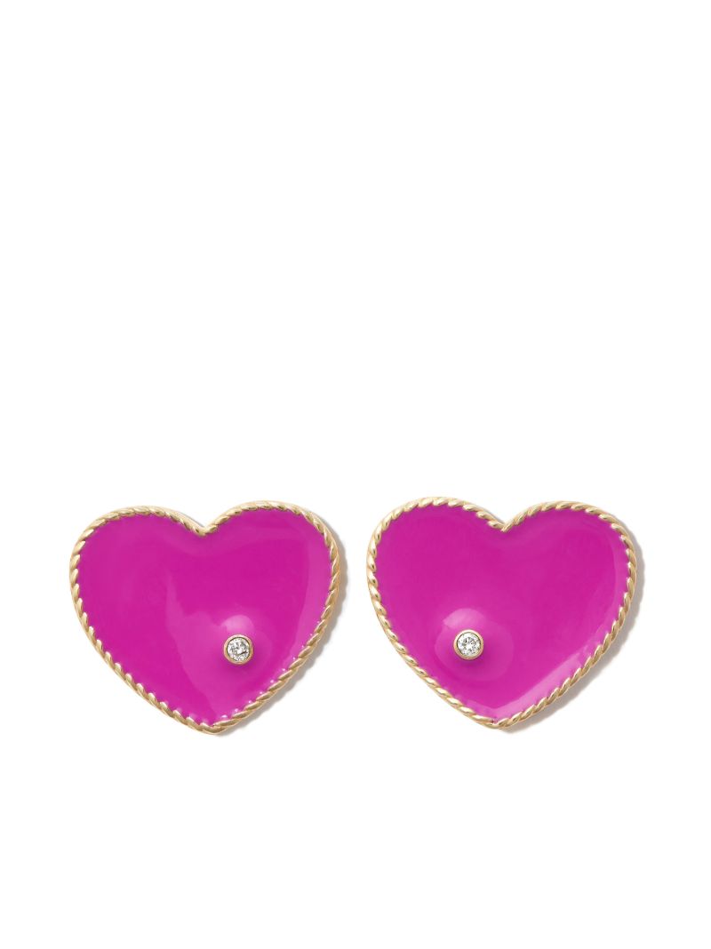 9k Yellow Gold Coeur Enamel Diamond Earrings
