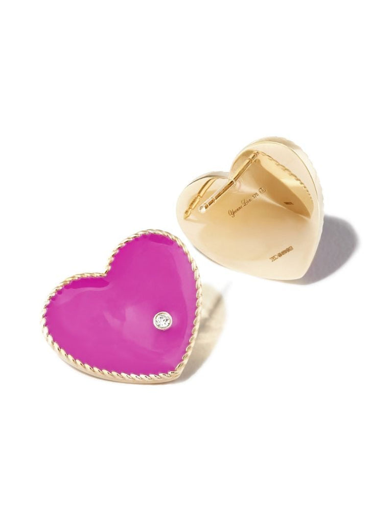 9k Yellow Gold Coeur Enamel Diamond Earrings