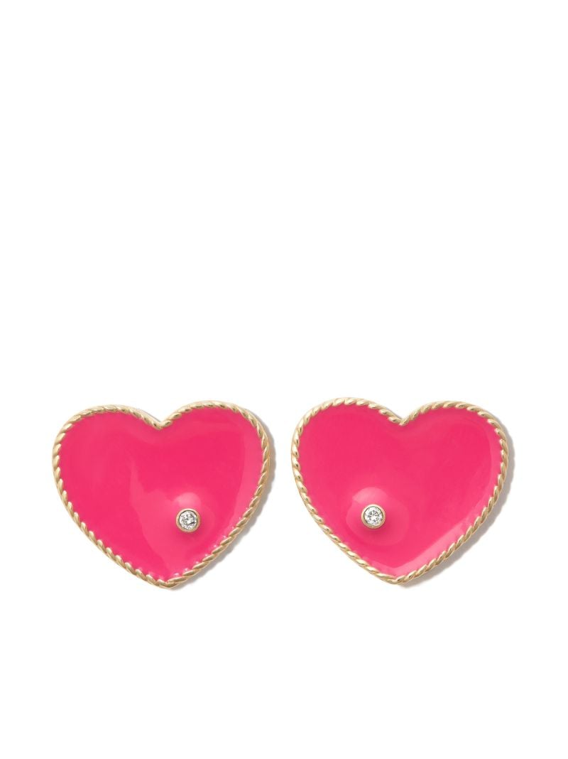 9k Yellow Gold Coeur Enamel Diamond Earrings