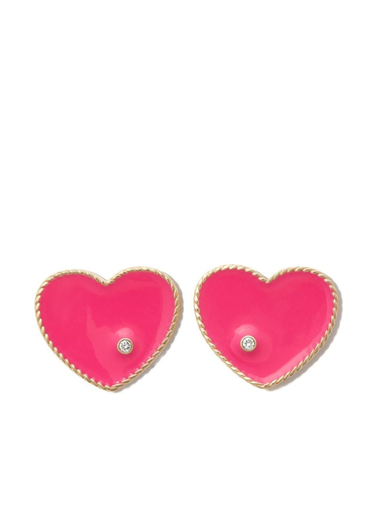9k Yellow Gold Coeur Enamel Diamond Earrings
