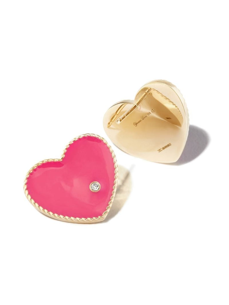 9k Yellow Gold Coeur Enamel Diamond Earrings