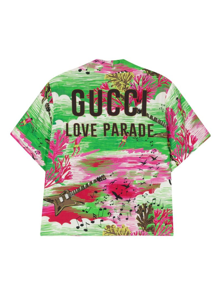 Green Music Ocean Print Bowling Shirt