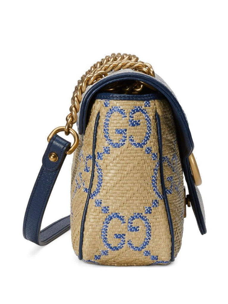 Beige and Blue Gg Marmont MatelassÃ_x0083_Â© Shoulder Bag