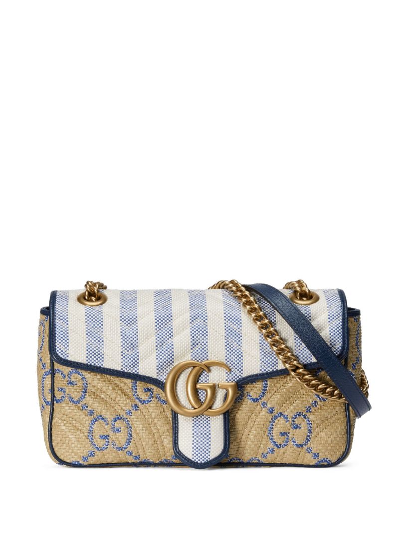 Beige and Blue Gg Marmont MatelassÃ_x0083_Â© Shoulder Bag