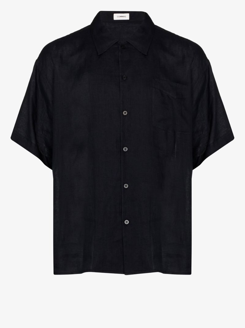 Black Short Sleeve Linen Shirt