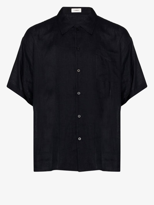 Black Short Sleeve Linen Shirt