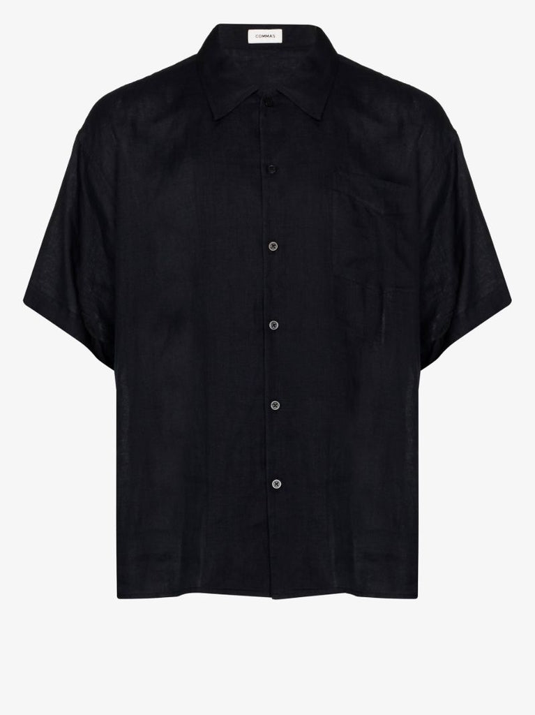 Black Short Sleeve Linen Shirt