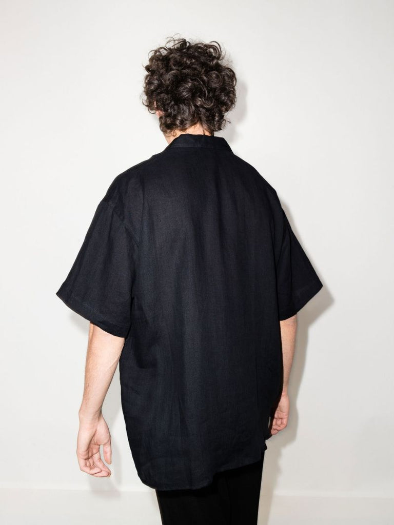 Black Short Sleeve Linen Shirt