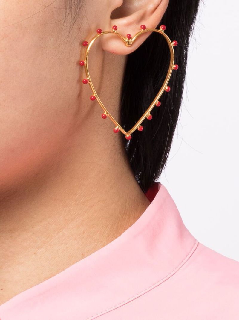 Gold-plated Embellished Heart Hoop Earrings