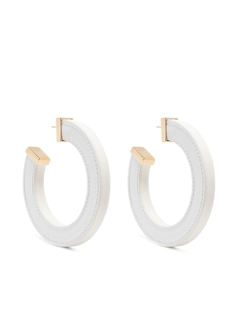 White La Creole Leather Hoop Earrings