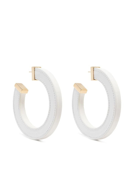White La Creole Leather Hoop Earrings