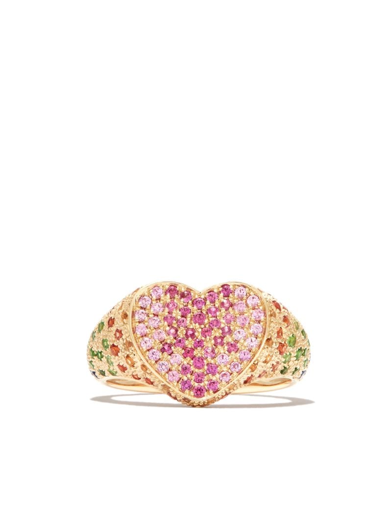 9k Yellow Gold Heart Diamond Mini Signet Ring
